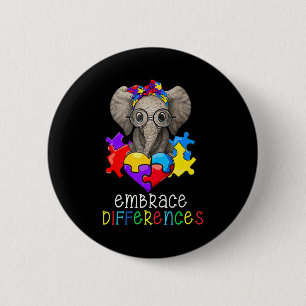 Autism Awareness Fun Glasses Elephant Embrace Diff 6 Cm Round Badge