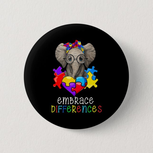 Autism Awareness Fun Glasses Elephant Embrace Diff 6 Cm Round Badge (Front)