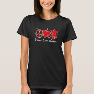 Autism Awareness Funny Peace Love Puzzle Kids Boys T-Shirt