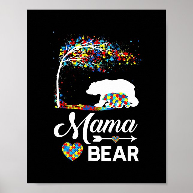 Autism Awareness Gift Mama Bear Support Autistic Poster (Front)