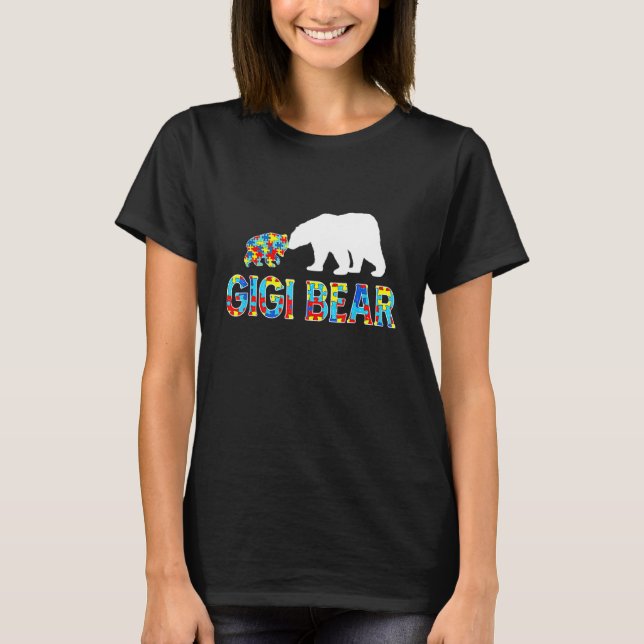 Autism Awareness Gigi Bear Puzzle Support Autistic T-Shirt (Front)