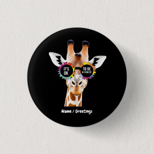 Autism Awareness Giraffe It’s OK to Be Different 3 Cm Round Badge