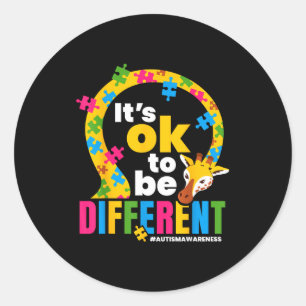 Autism Awareness Giraffe It’s Ok To Be Different G Classic Round Sticker