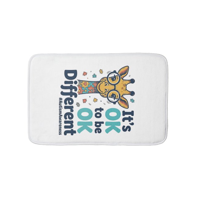 Autism Awareness Giraffe It’s OK to Be Different S Bath Mat (Front)