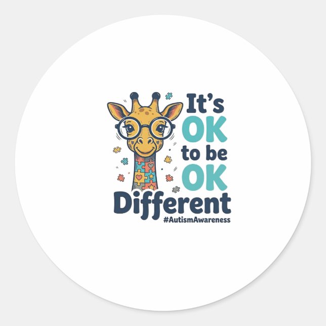 Autism Awareness Giraffe It’s OK to Be Different S Classic Round Sticker (Front)