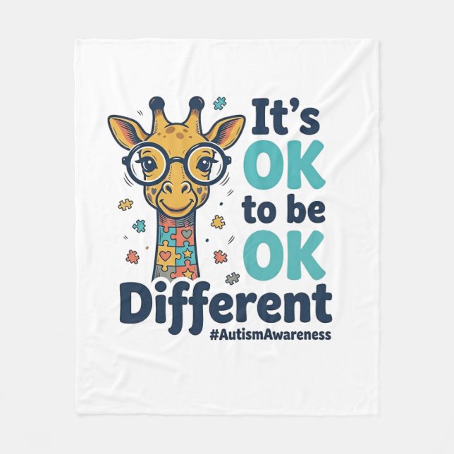 Autism Awareness Giraffe It’s OK to Be Different S Fleece Blanket (Front)
