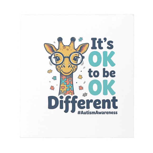 Autism Awareness Giraffe It’s OK to Be Different S Notepad (Front)