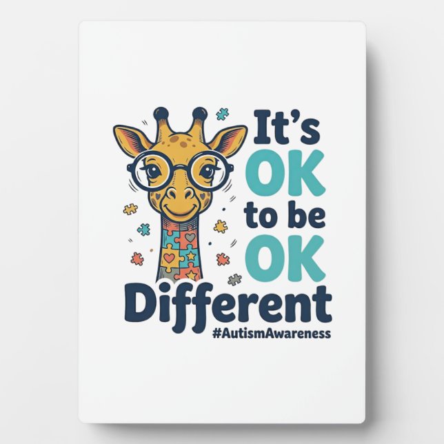 Autism Awareness Giraffe It’s OK to Be Different S Plaque (Front)
