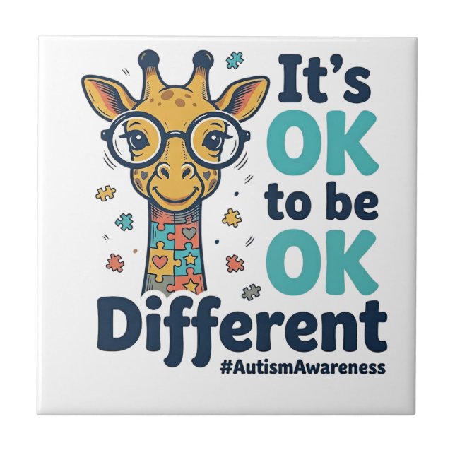 Autism Awareness Giraffe It’s OK to Be Different S Tile (Front)