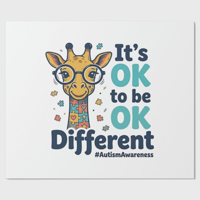Autism Awareness Giraffe It’s OK to Be Different S Wrapping Paper (Flat)