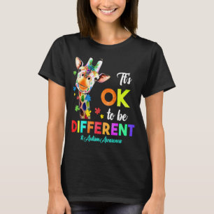 Autism Awareness Giraffe Puzzle Piece Its Ok To Be T-Shirt
