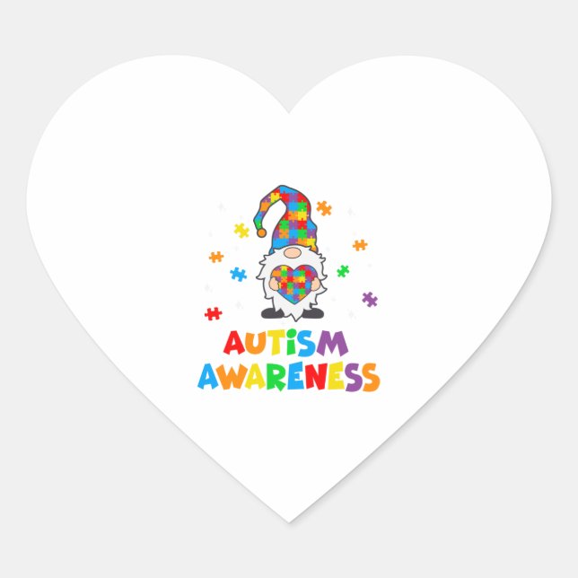 Autism Awareness Gnomes Heart   Heart Sticker (Front)