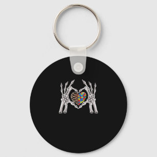Autism Awareness Gothic Skull Hand Autism Puzzle P Key Ring