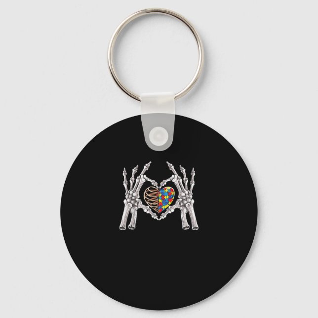 Autism Awareness Gothic Skull Hand Autism Puzzle P Key Ring (Front)