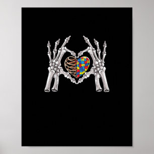 Autism Awareness Gothic Skull Hand Autism Puzzle P Poster