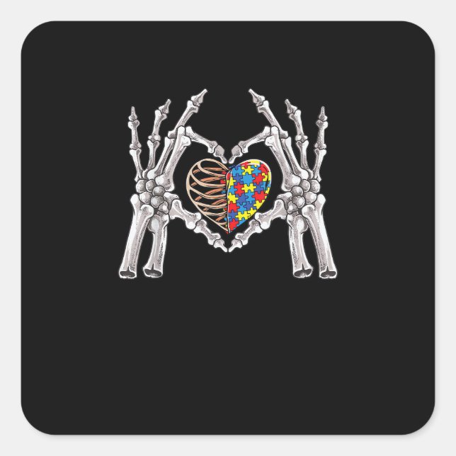 Autism Awareness Gothic Skull Hand Autism Puzzle P Square Sticker (Front)