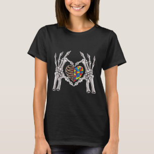 Autism Awareness Gothic Skull Hand Autism Puzzle P T-Shirt