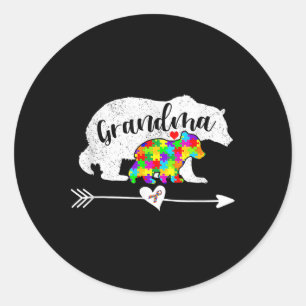 Autism Awareness Grandma Bear Support Autistic Adu Classic Round Sticker