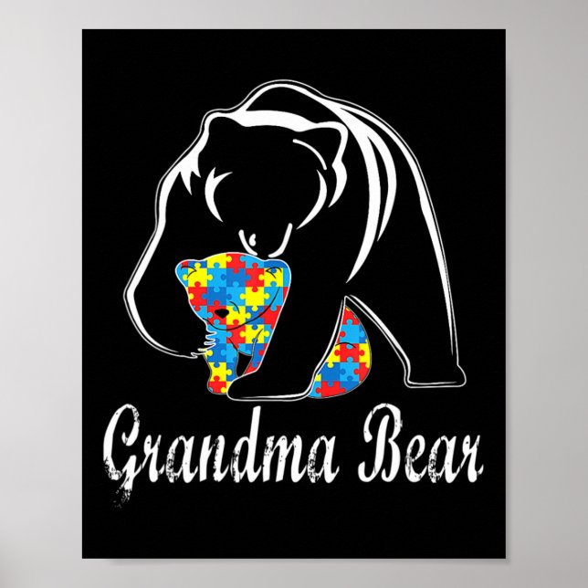 Autism Awareness Grandma Bear Support Autistic Adu Poster (Front)