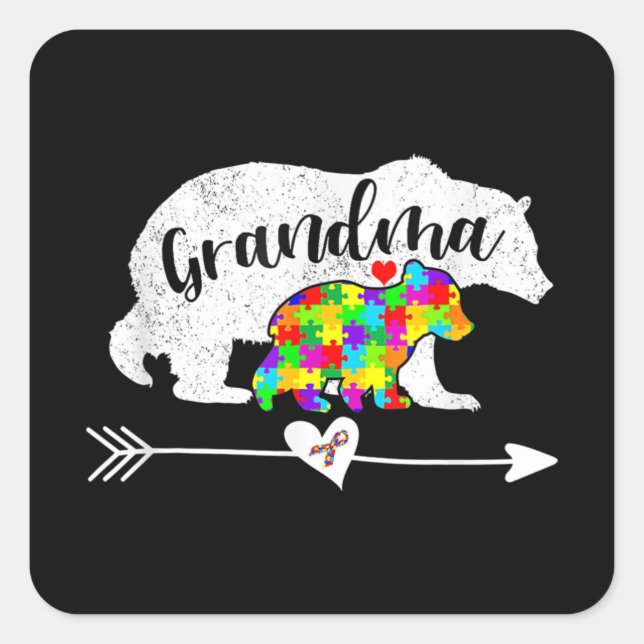 Autism Awareness Grandma Bear Support Autistic Adu Square Sticker (Front)