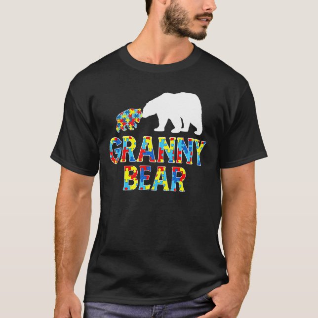 Autism Awareness Granny Bear Puzzle Support Autist T-Shirt (Front)