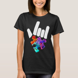 Autism Awareness Hand Rock & Roll Puzzle Pieces T-Shirt