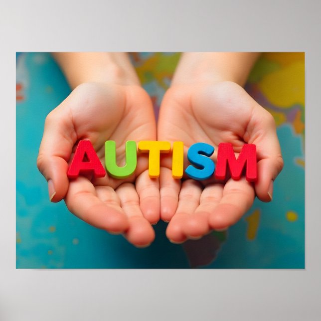 Autism Awareness Hands Holding Colourful Letters Poster (Front)