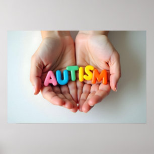 Autism Awareness Hands Holding Colourful Letters Poster