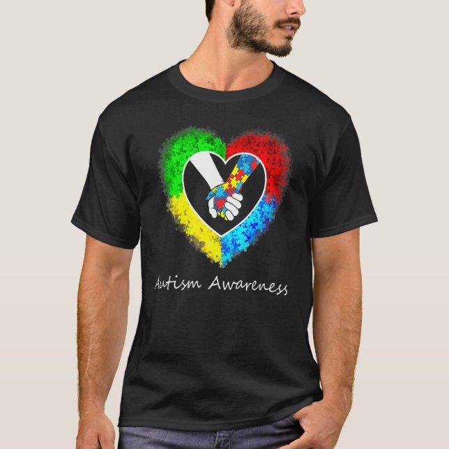 Autism Awareness Hands In Heart Puzzle Pieces T-Shirt (Front)