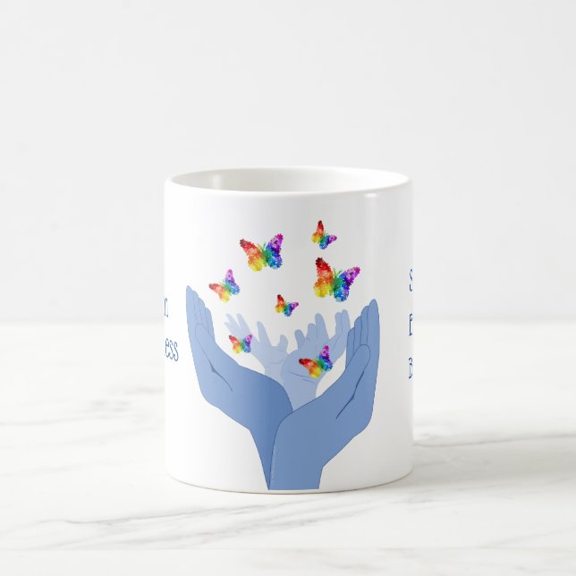 Autism Awareness Hands Releasing Butterflies Coffee Mug (Center)