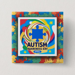 Autism Awareness Heart April month  15 Cm Square Badge