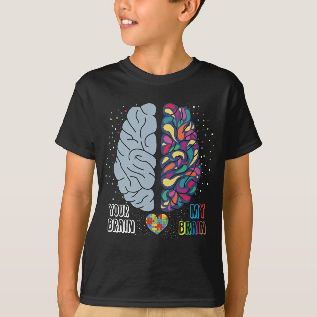 Autism Awareness Heart Autistic Colorful Brain T-Shirt (Front)