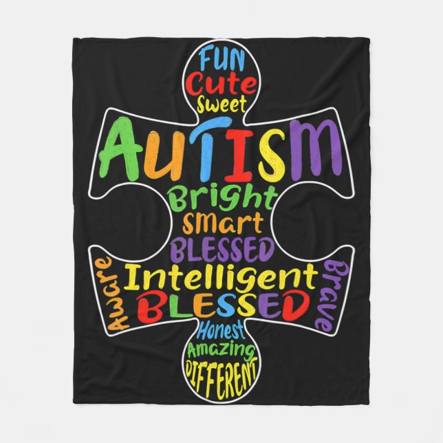 Autism Awareness Heart Blessed Men Women Kids Chil Fleece Blanket (Front)