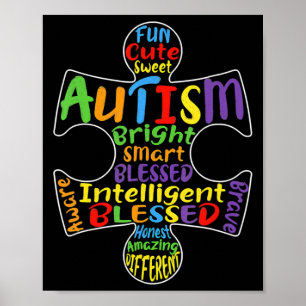 Autism Awareness Heart Blessed Men Women Kids Chil Poster