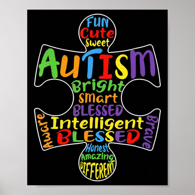 Autism Awareness Heart Blessed Men Women Kids Chil Poster (Front)