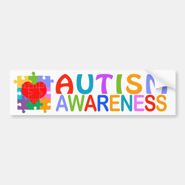 Autism Awareness Heart Bumper Sticker (Front)