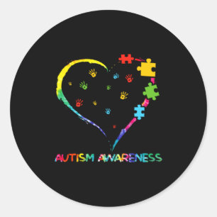 Autism Awareness Heart Color Puzzle Love Needs No Classic Round Sticker