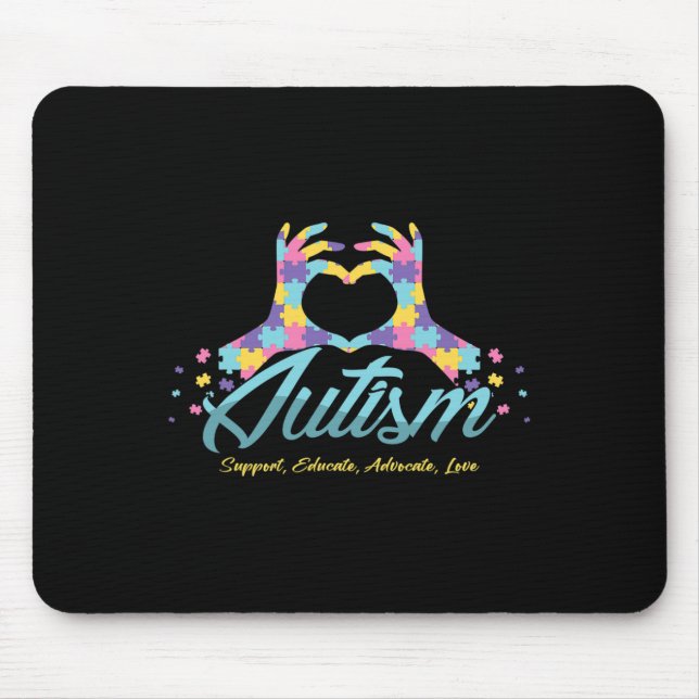 Autism Awareness Heart Puzzle Autistic Ribbon Spec Mouse Mat (Front)