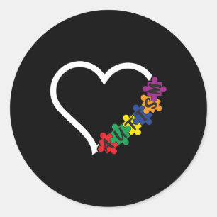 Autism Awareness Heart Puzzle Piece Support Autist Classic Round Sticker