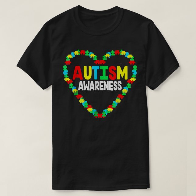 Autism Awareness Heart Puzzle Piece Support Autist T-Shirt (Design Front)