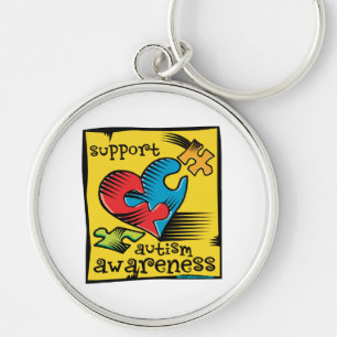 Autism Awareness Heart Puzzle Pieces Key Ring