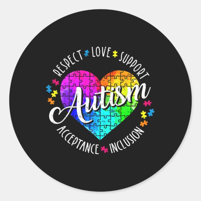 Autism Awareness Heart Respect Love Support Teache Classic Round Sticker (Front)