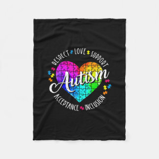 Autism Awareness Heart Respect Love Support Teache Fleece Blanket