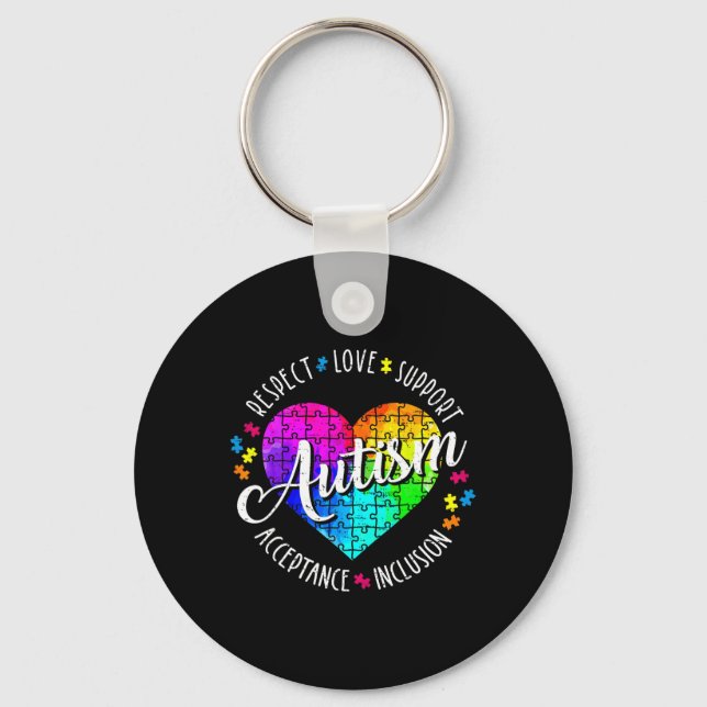 Autism Awareness Heart Respect Love Support Teache Key Ring (Front)