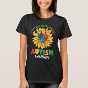Autism Awareness Heart Sunflower Puzzle T-Shirt