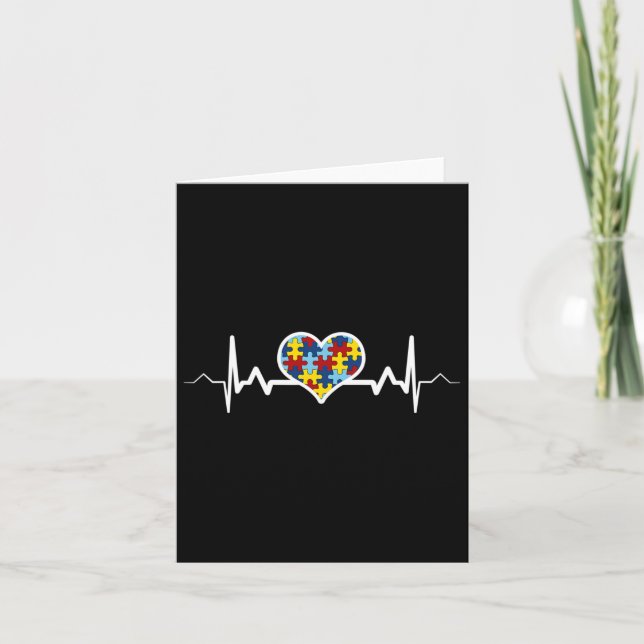 Autism Awareness - Heartbeat Puzzle Autistic Pride Card (Front)