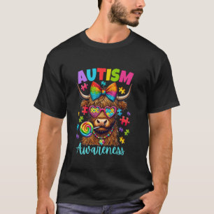 Autism Awareness Highland Cow Puzzle Pieces ASD Wo T-Shirt