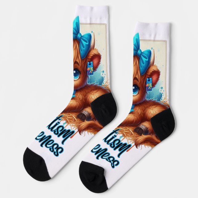 Autism Awareness highland Cow Socks  (Left)
