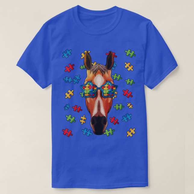 Autism Awareness Horse Puzzle Sunglasses Autistic  T-Shirt (Design Front)