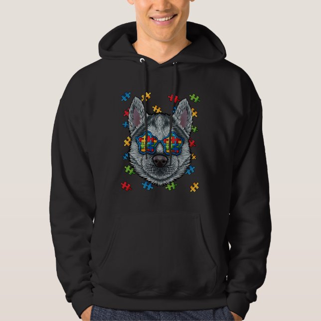 Autism Awareness Husky Puzzle Sunglasses Autistic  Hoodie (Front)